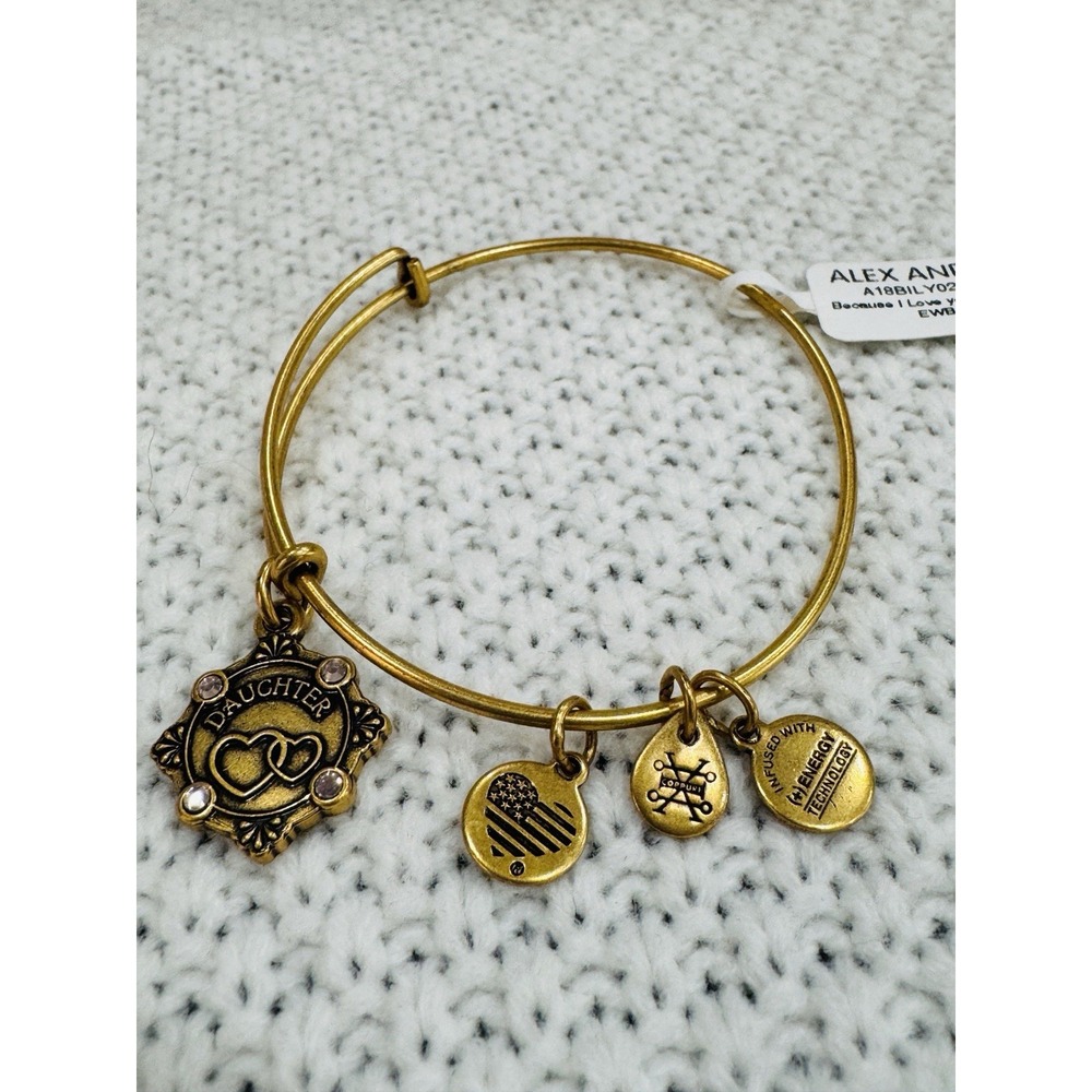 Alex and Ani Because I Love You Daughter III Charm Bangle Bracelet Gold Tone